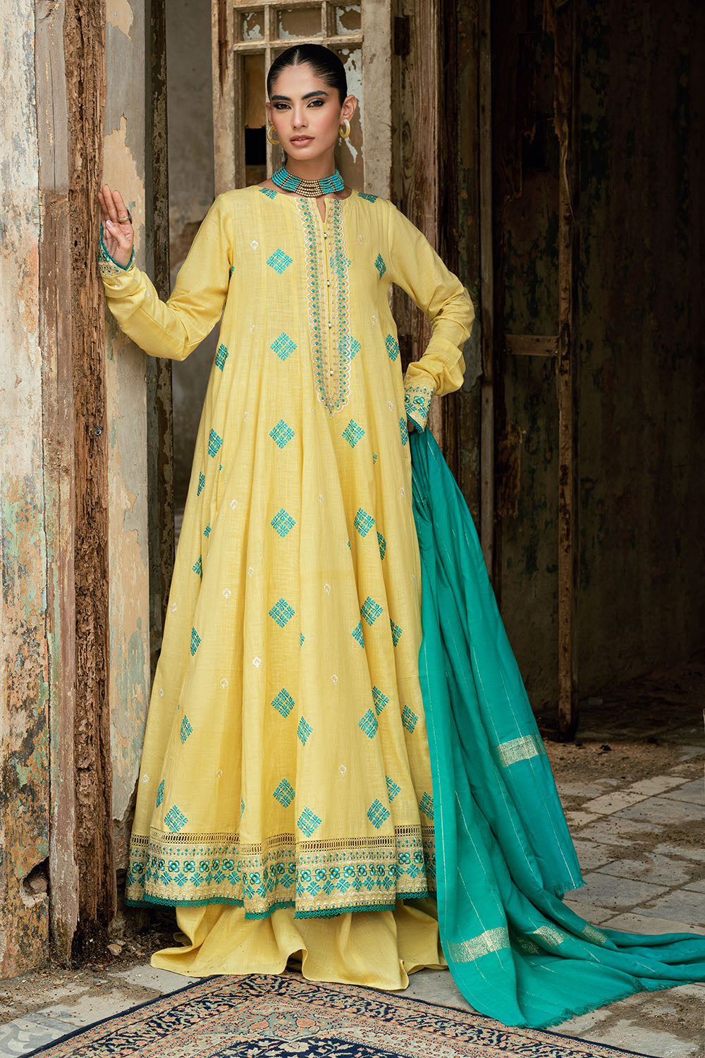 3 Piece Pashmina Suit with Embroidered Khaddar Shirt and Dyed Trouser AP-52018