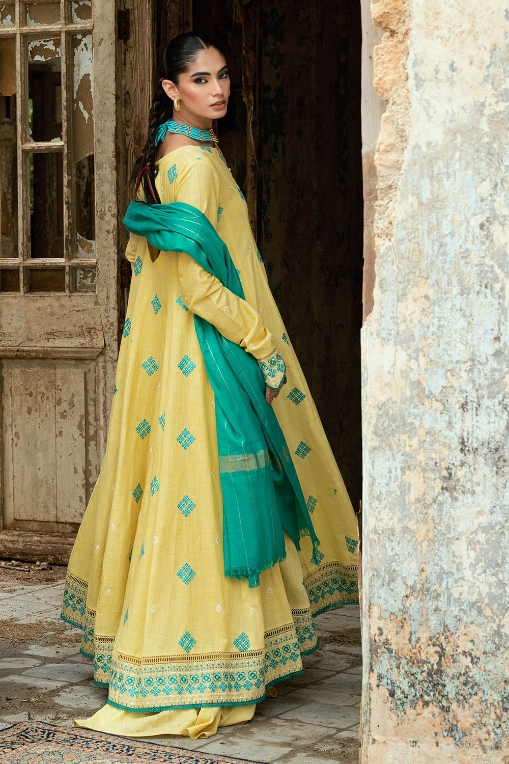3 Piece Pashmina Suit with Embroidered Khaddar Shirt and Dyed Trouser AP-52018