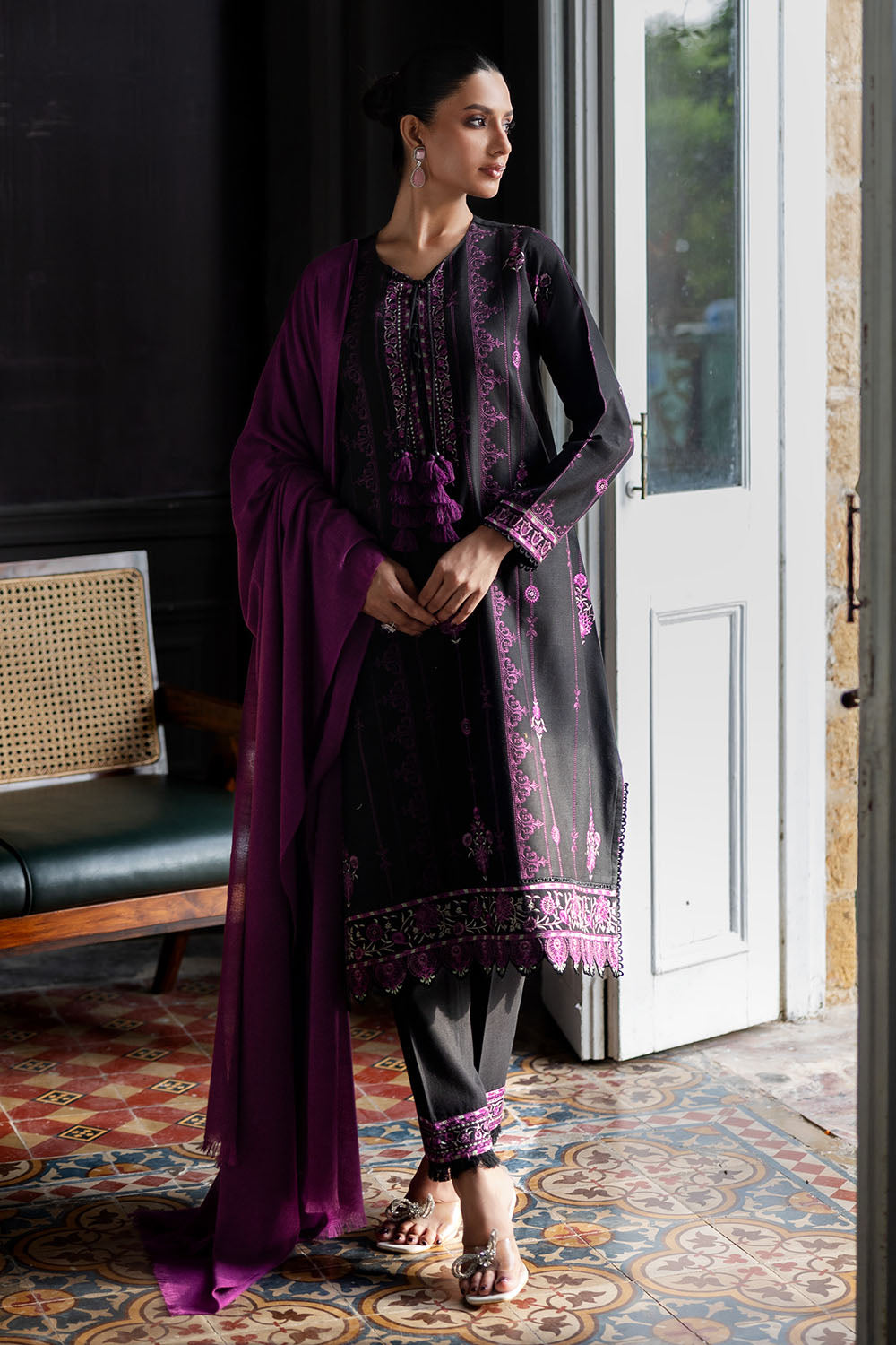 3 Piece Embroidered Pashmina Suit with Shawl and Embroidered Trouser AP-52020