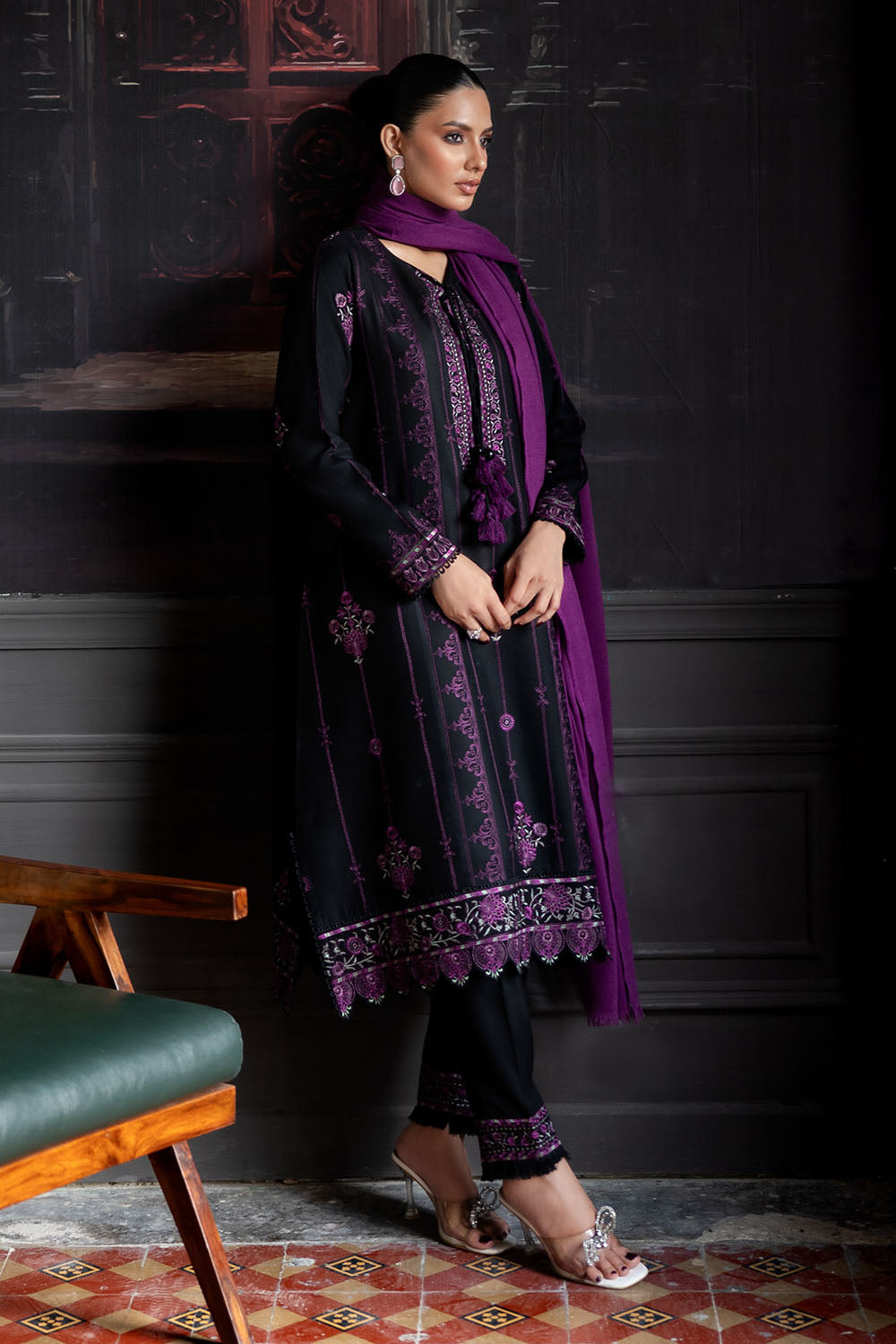 3 Piece Embroidered Pashmina Suit with Shawl and Embroidered Trouser AP-52020
