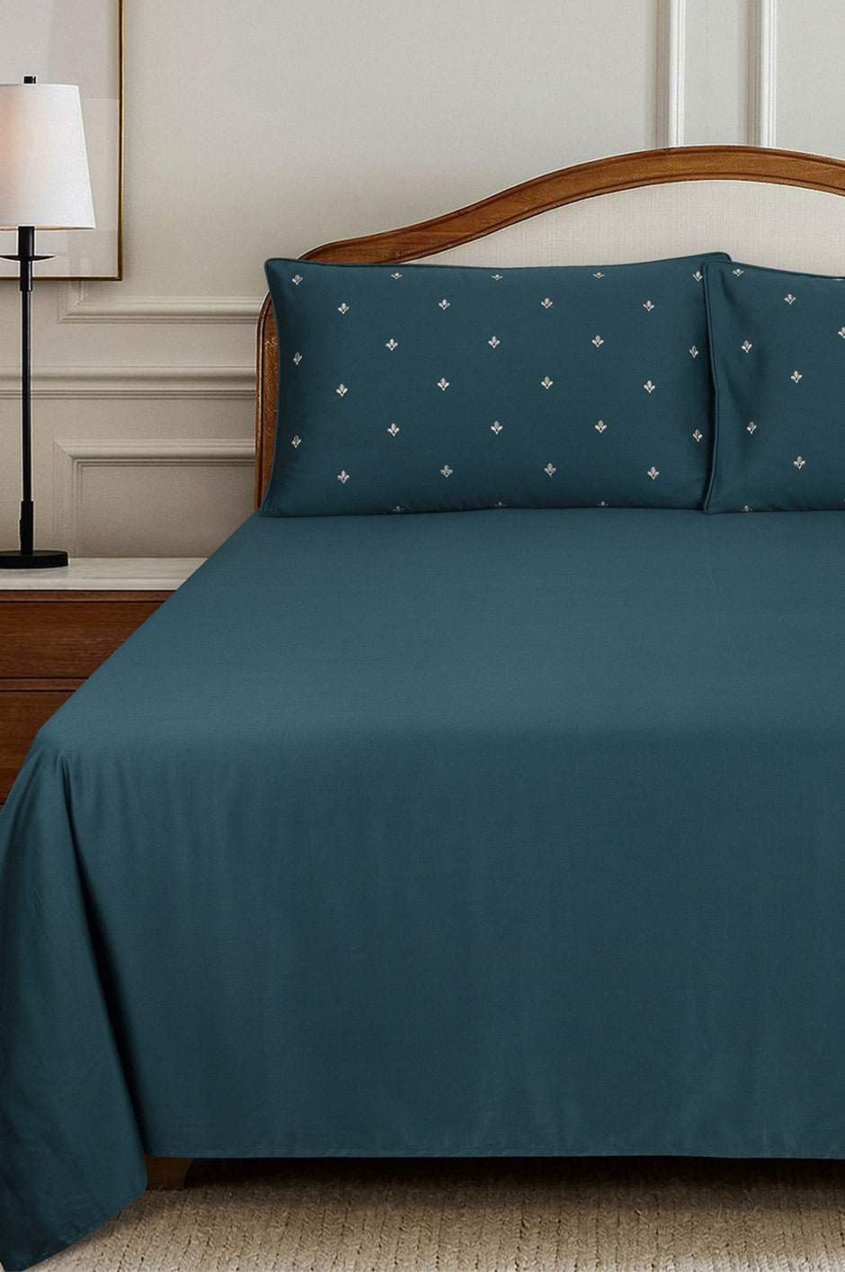 Pine Green  T-200 Embroidered Bed Sheet Set