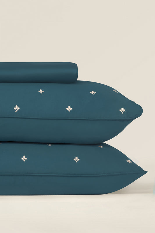 Pine Green  T-200 Embroidered Bed Sheet Set
