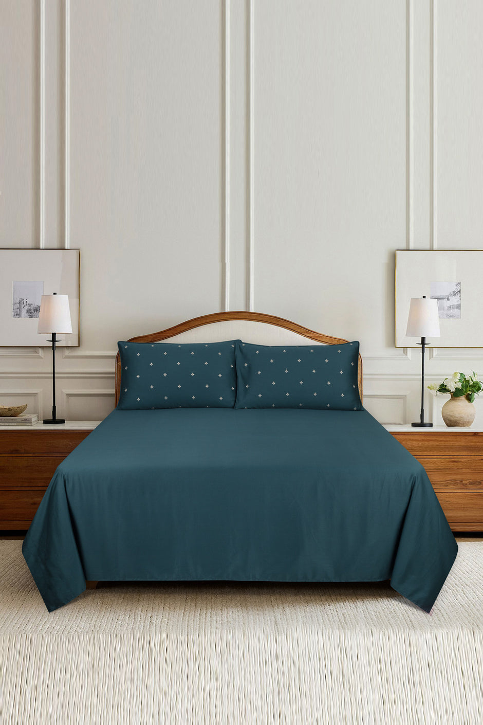 Pine Green  T-200 Embroidered Bed Sheet Set