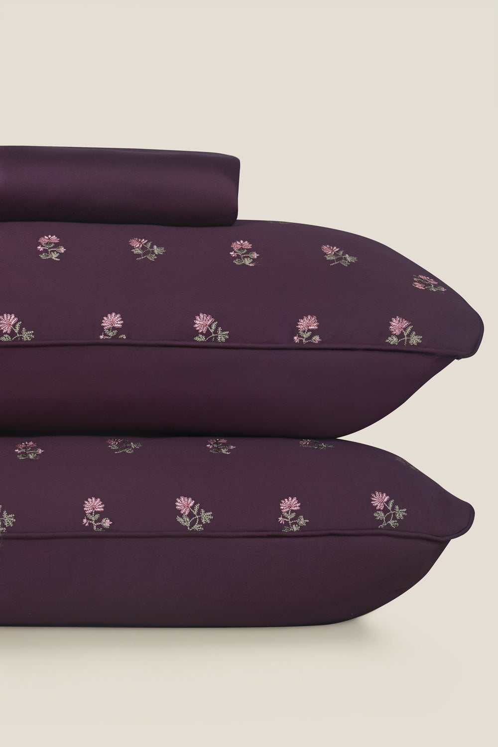 Plum Charm Embroidered Bed Sheet Set