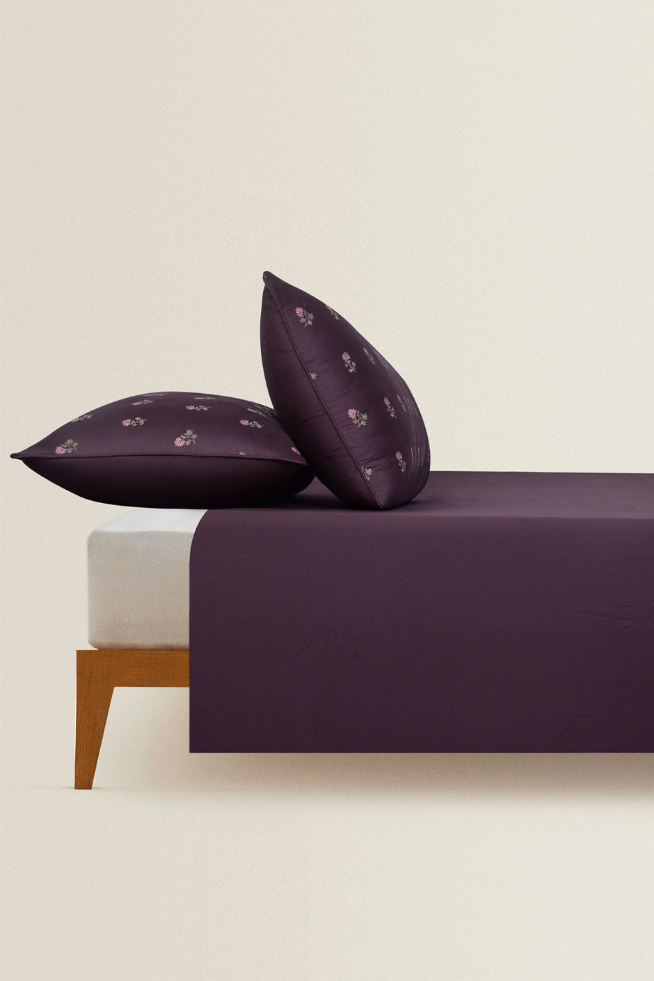 Plum Charm Embroidered Bed Sheet Set
