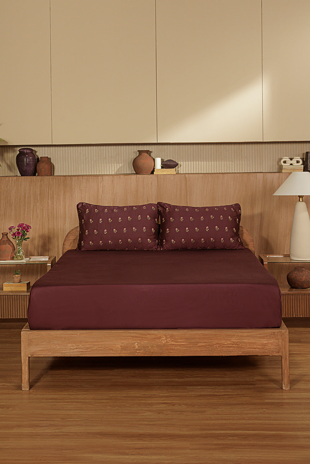 Plum Charm Embroidered Bed Sheet Set