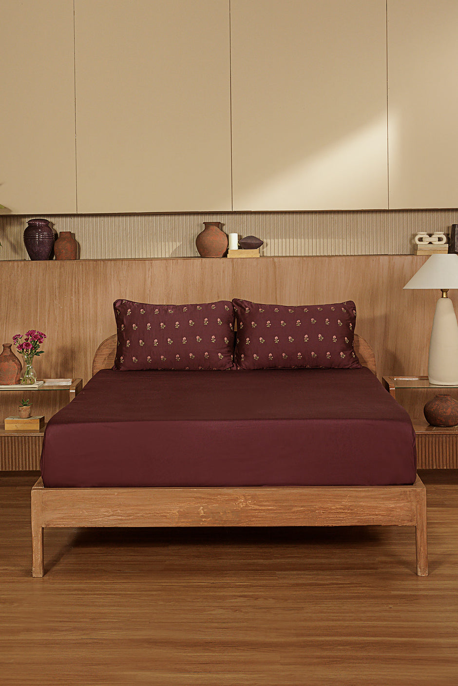 Plum Charm Embroidered Bed Sheet Set