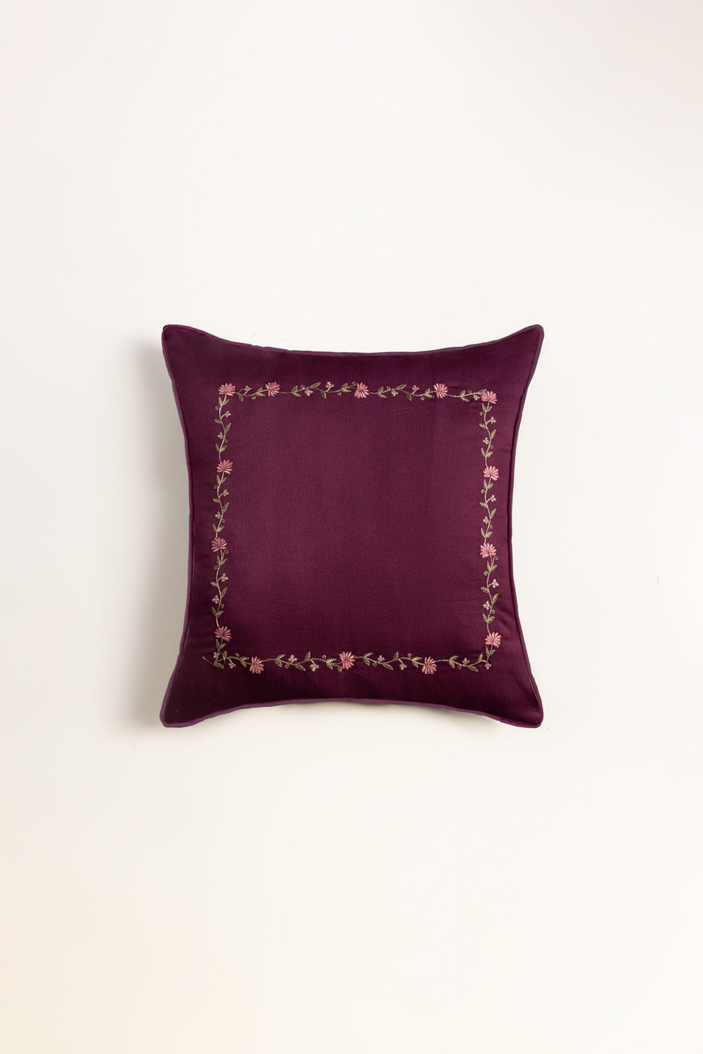 Plum Charm Embroidered Square Cushion Cover
