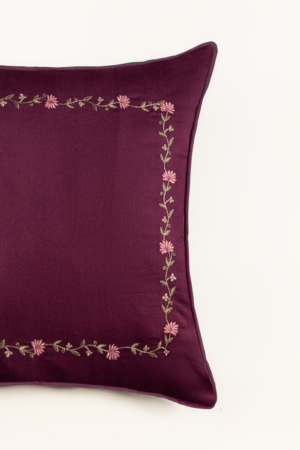 Plum Charm Embroidered Square Cushion Cover