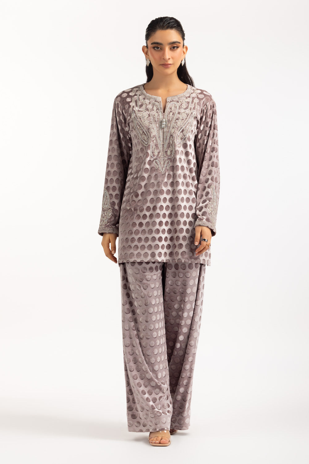 Polka Dots Velvet Co-Ord Set IPST-55166