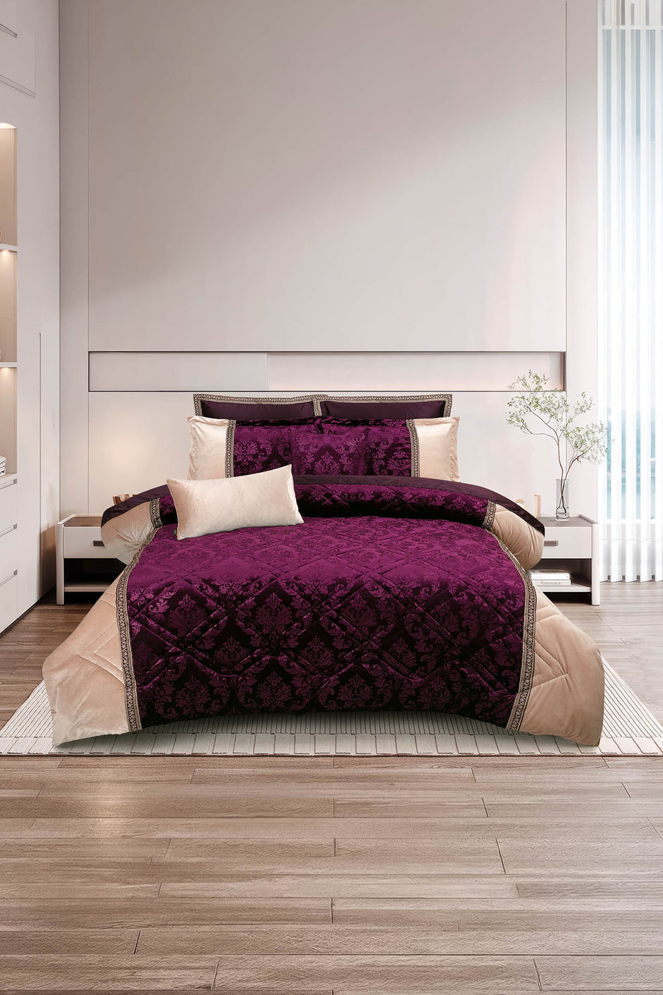 Pomegranate Velvet Embossed Comforter Set