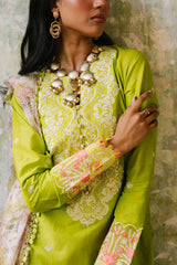 3 Piece Embroidered Lawn Suit with Organza Neckline, Borders and Printed Chiffon Dupatta