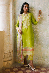 3 Piece Embroidered Lawn Suit with Organza Neckline, Borders and Printed Chiffon Dupatta