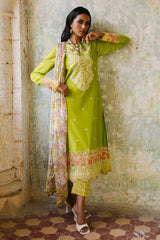 3 Piece Embroidered Lawn Suit with Organza Neckline, Borders and Printed Chiffon Dupatta