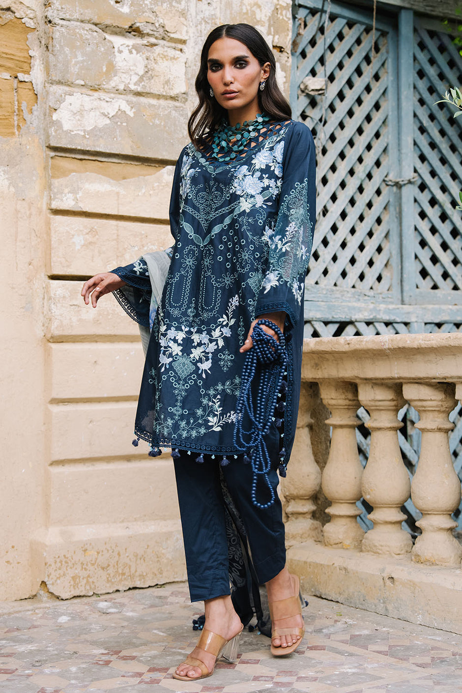 3 Piece Embroidered Lawn Suit with Lace and Printed Chiffon Dupatta