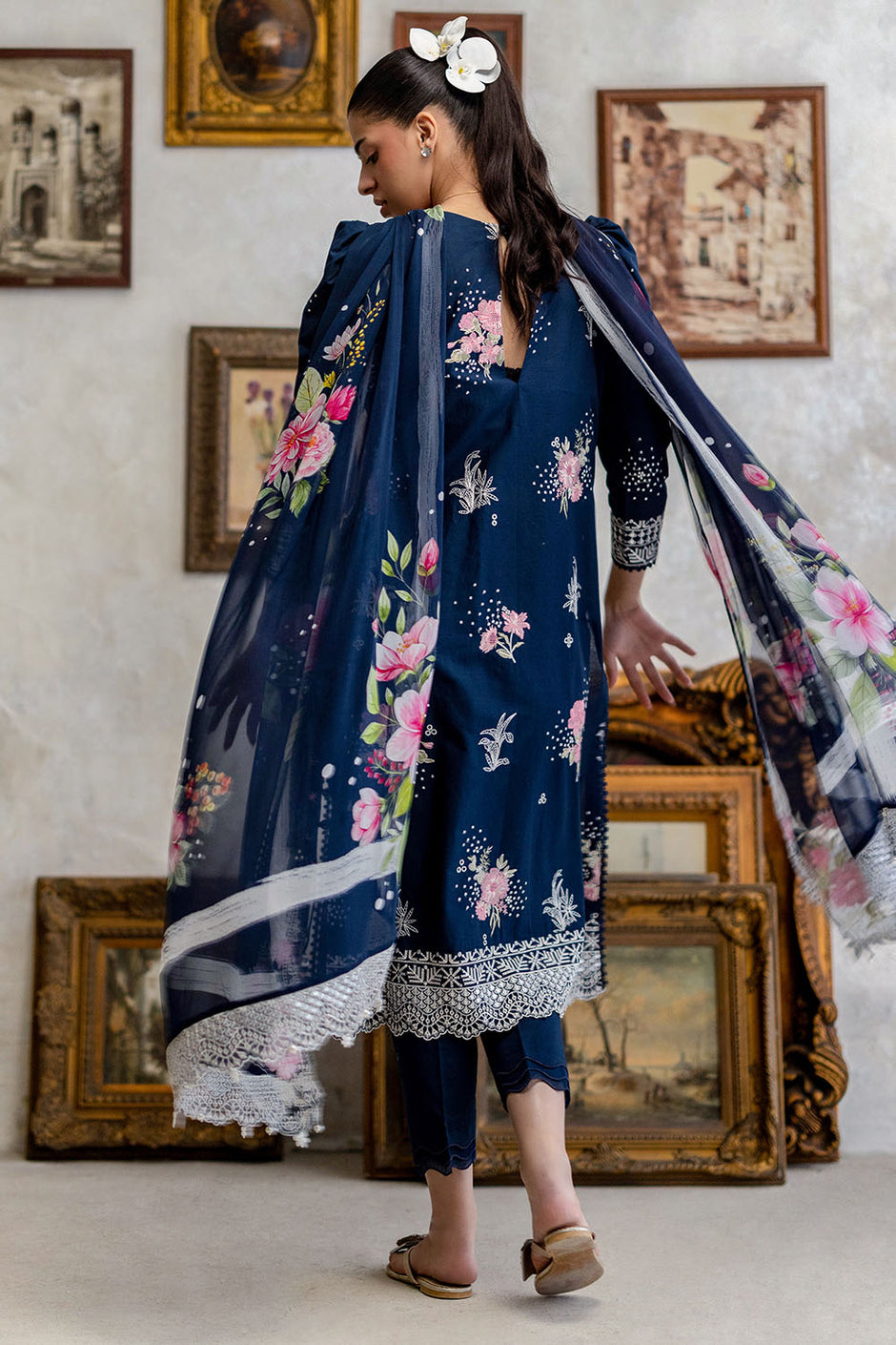 3 Piece Embroidered Lawn Suit with Chiffon Dupatta and Borders