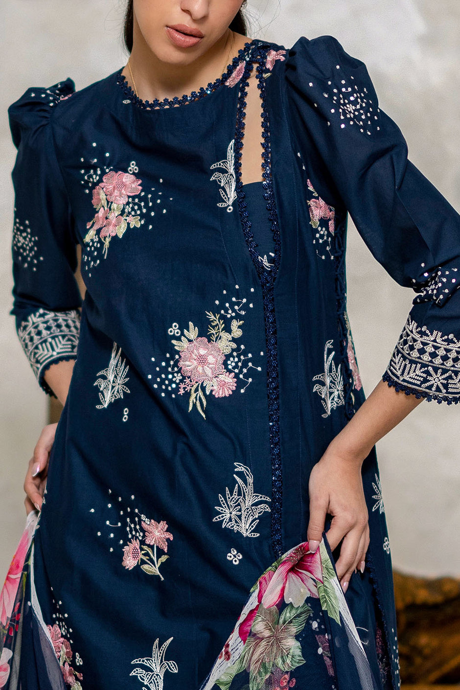 3 Piece Embroidered Lawn Suit with Chiffon Dupatta and Borders