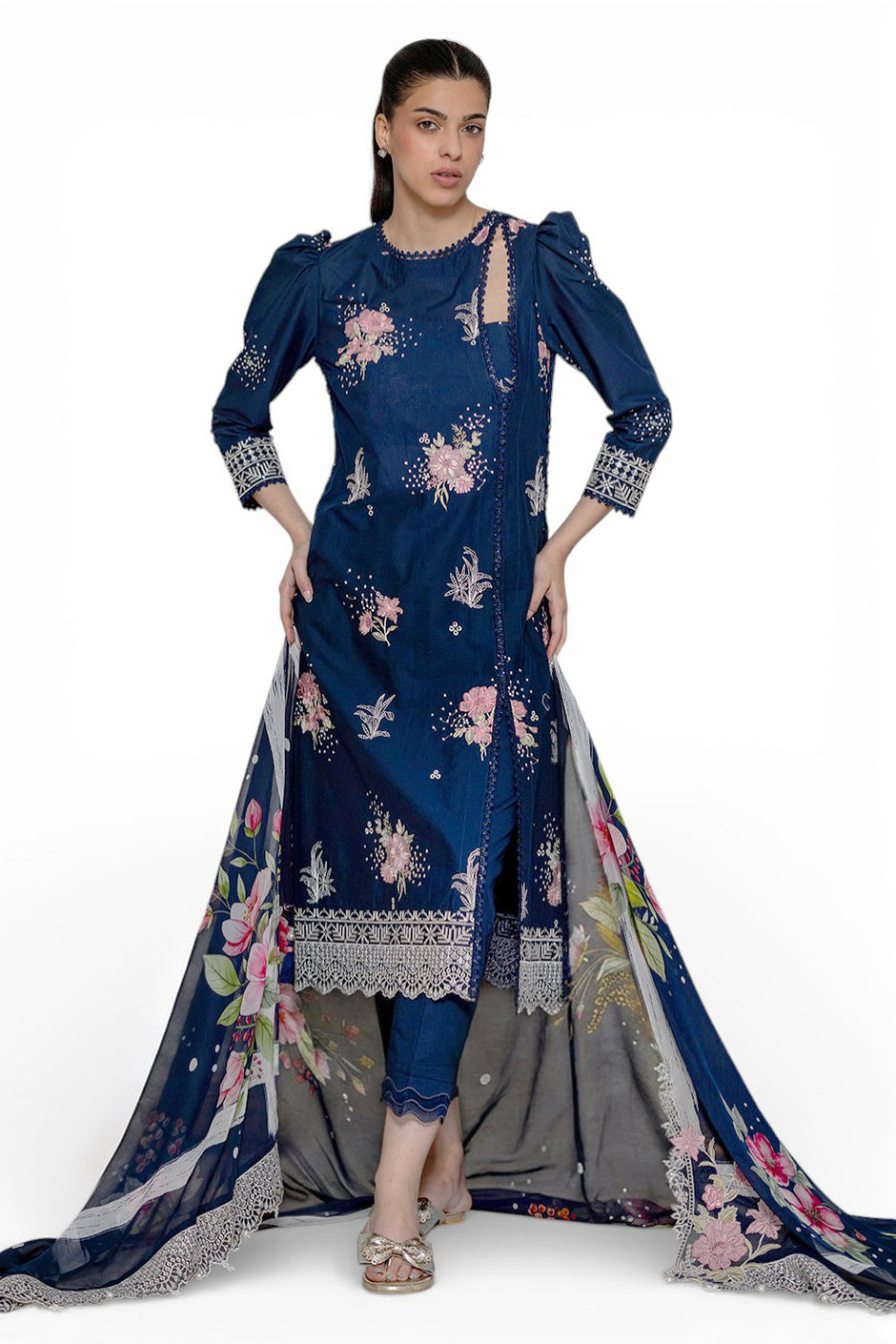 3 Piece Embroidered Lawn Suit with Chiffon Dupatta and Borders