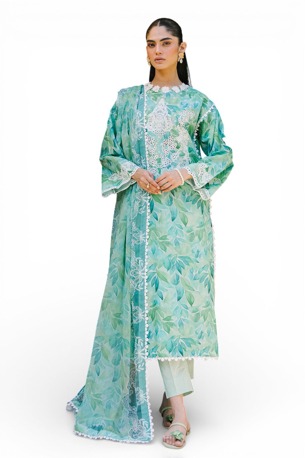 3 Piece Embroidered Printed Lawn Suit with Printed Chiffon Dupatta