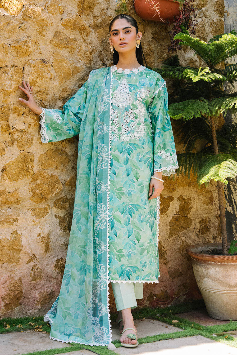 3 Piece Embroidered Printed Lawn Suit with Printed Chiffon Dupatta