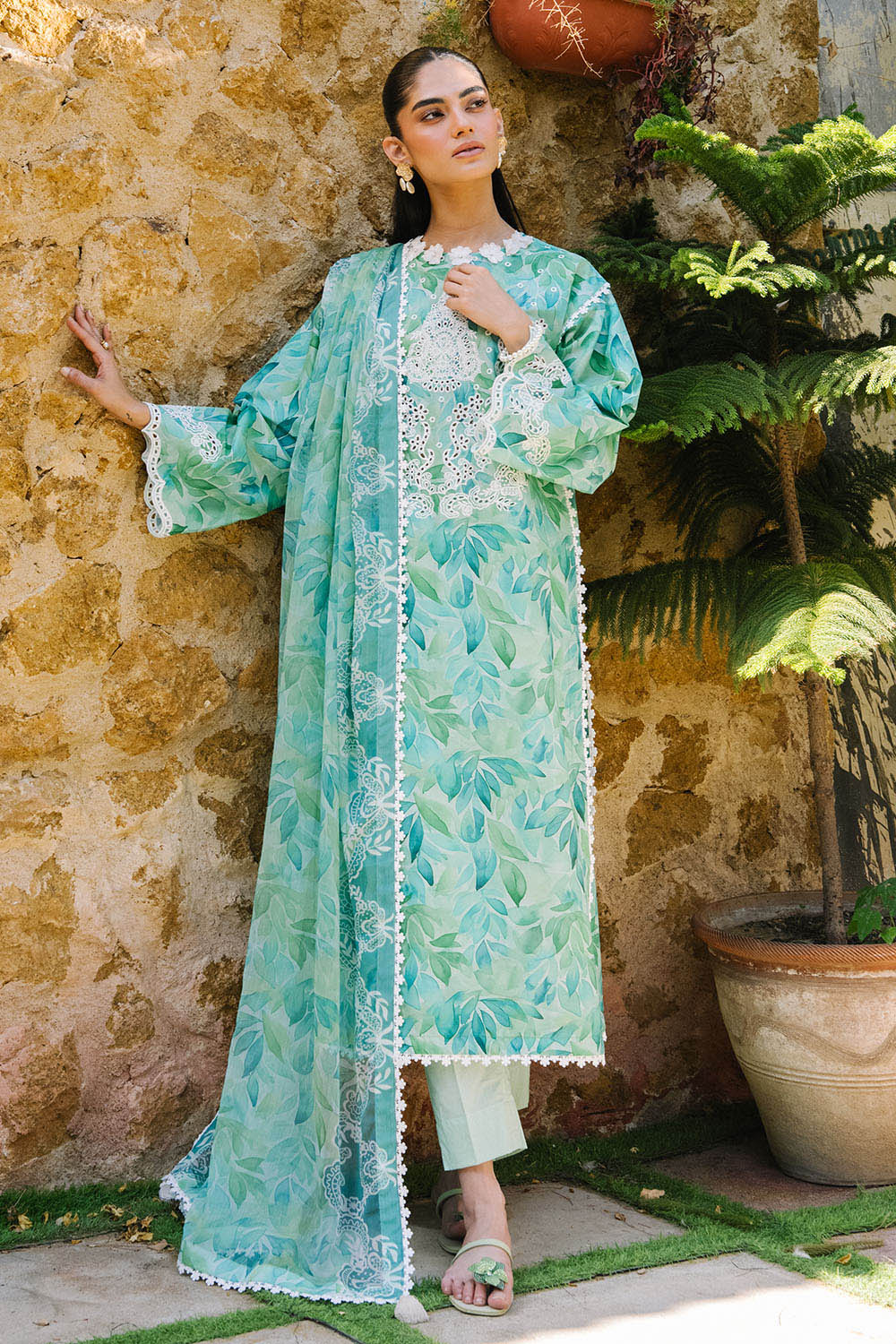 3 Piece Embroidered Printed Lawn Suit with Printed Chiffon Dupatta