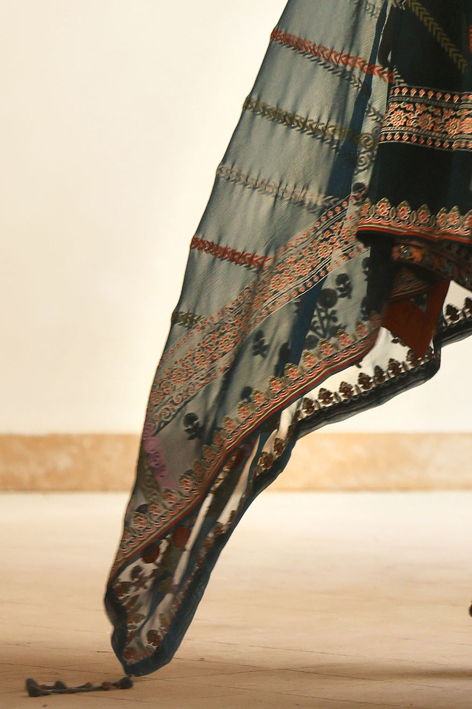 3 Piece Embroidered Lawn Suit with Borders and Lacquer Printed Chiffon Dupatta