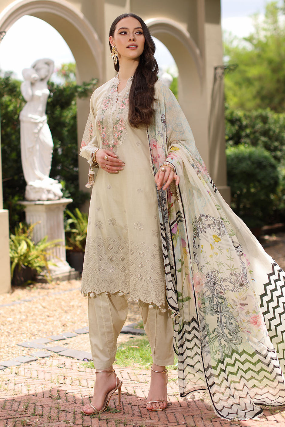 3 Piece Embroidered Lawn Suit with Chiffon Dupatta