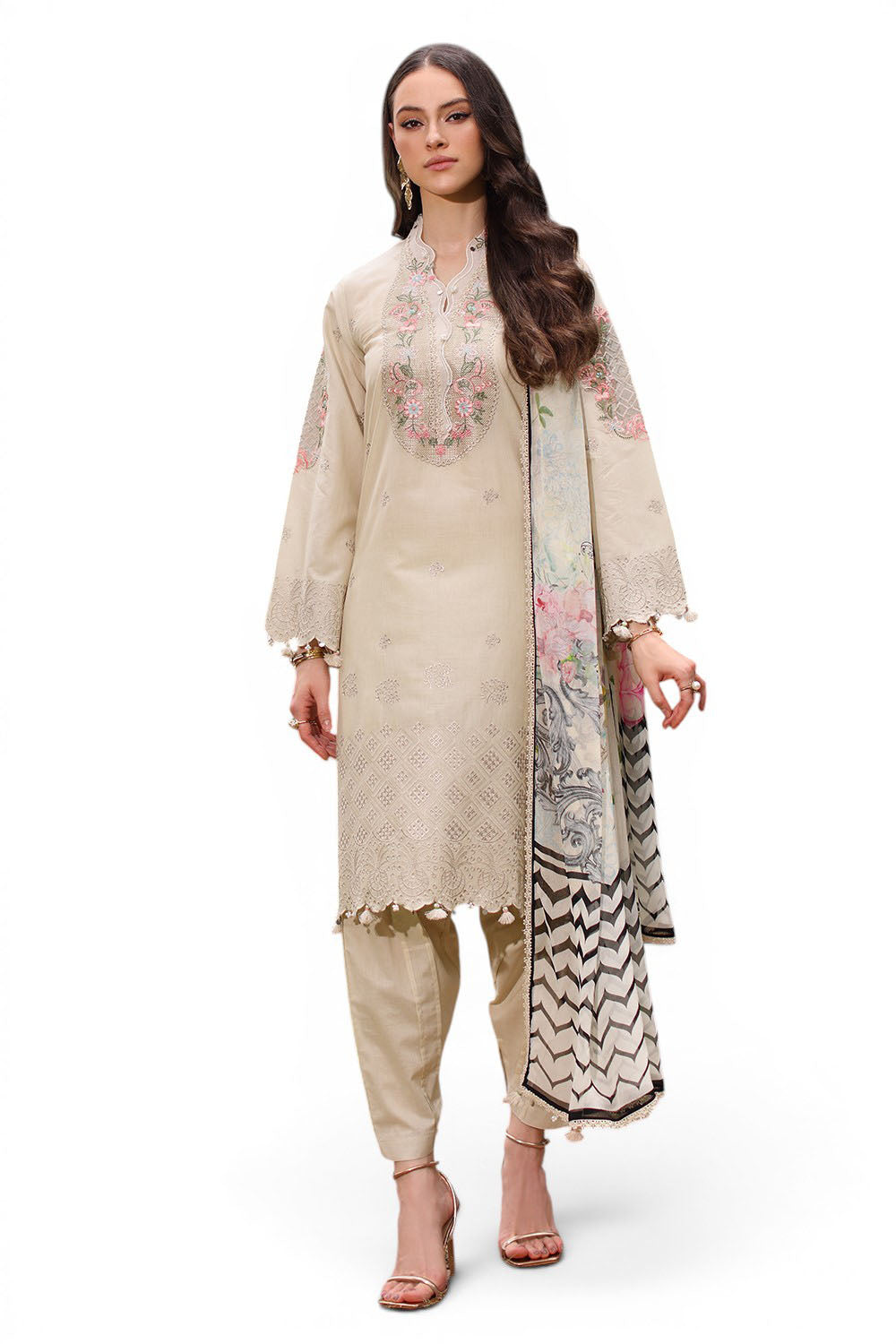 3 Piece Embroidered Lawn Suit with Chiffon Dupatta