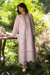 3 Piece Embroidered Lawn Suit with Embroidered Borders and Trouser and Lacquer Printed Chiffon Dupatta