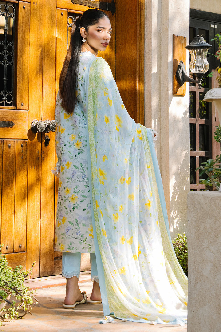 3 Piece Embroidered Printed Lawn Suit with Printed Chiffon Dupatta