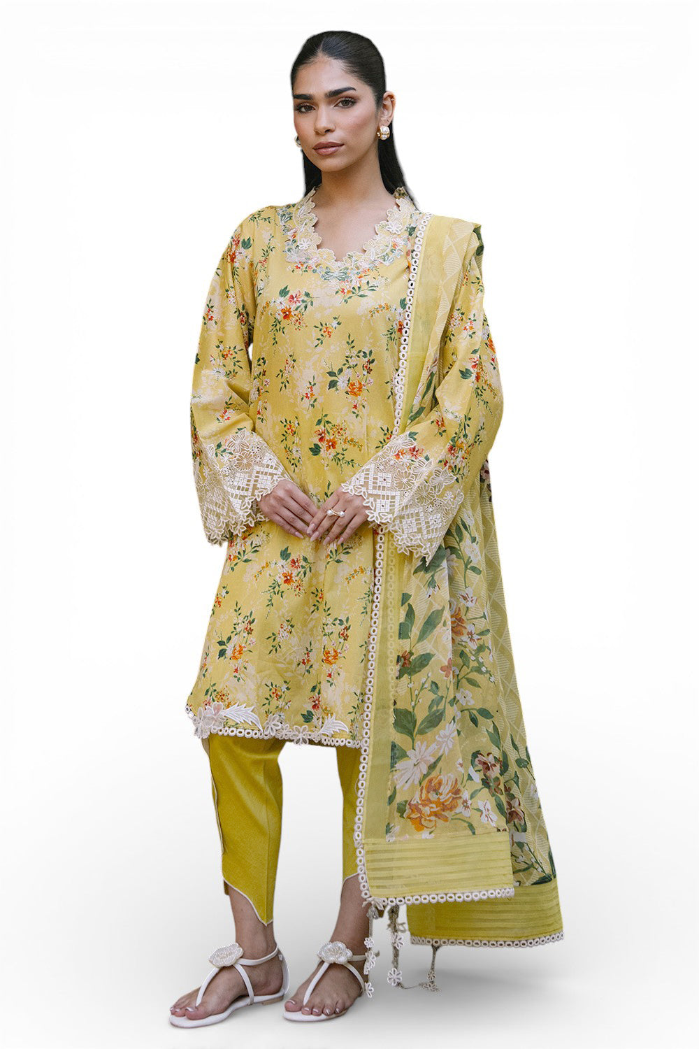 3 Piece Printed Lawn Suit with Printed Chiffon Dupatta and Embroidered Neckline BM-62011