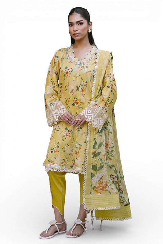 3 Piece Printed Lawn Suit with Printed Chiffon Dupatta and Embroidered Neckline BM-62011