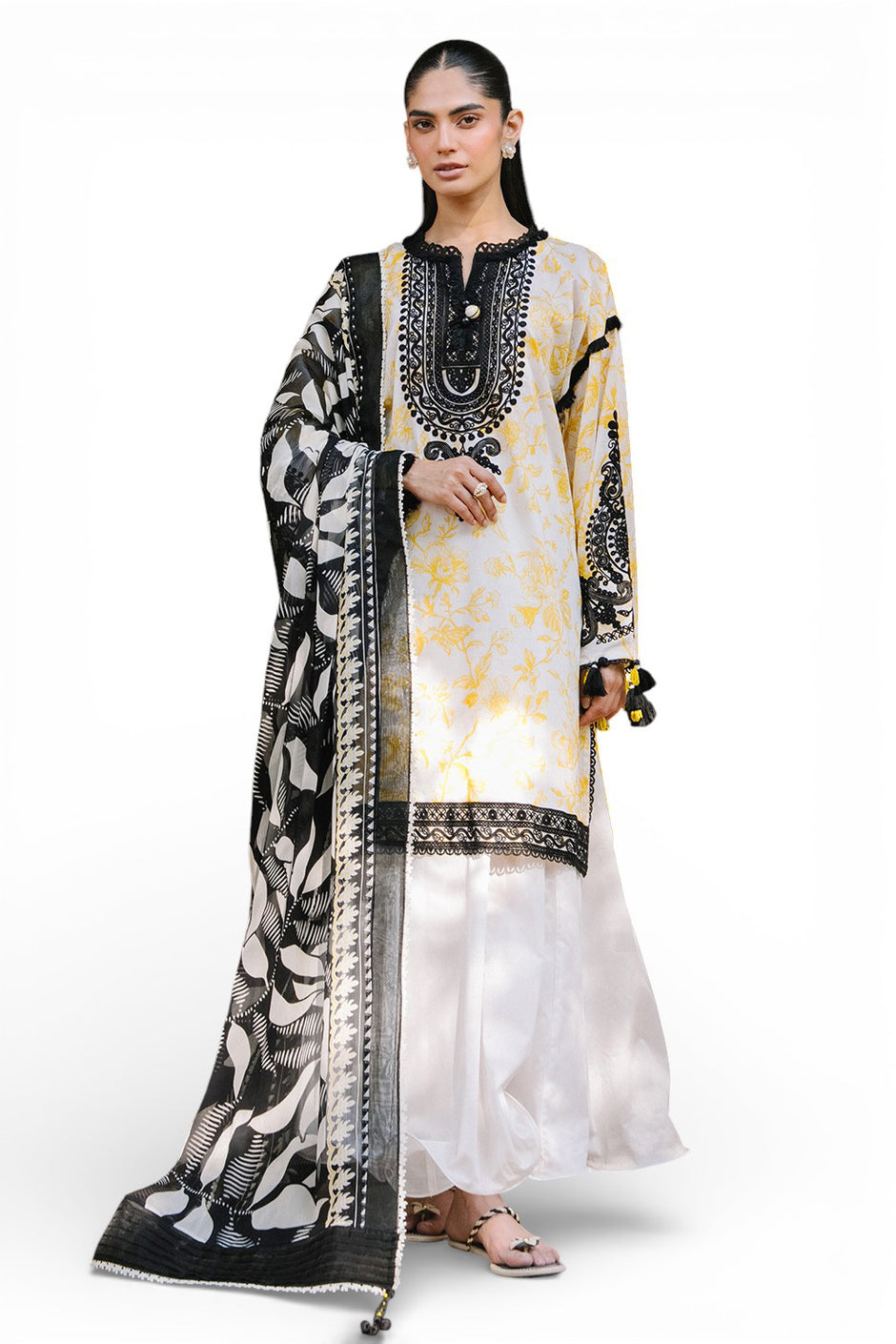 3 Piece Printed Lawn Suit with Printed Chiffon Dupatta and Embroidered Neckline