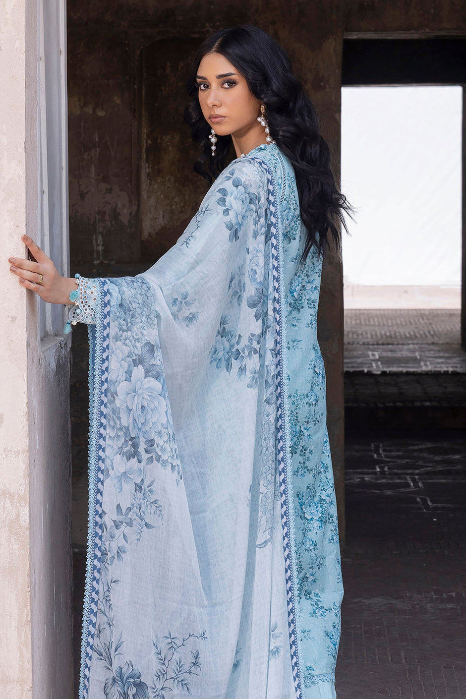3 Piece Embroidered Printed Lawn Suit with Printed Chiffon Dupatta