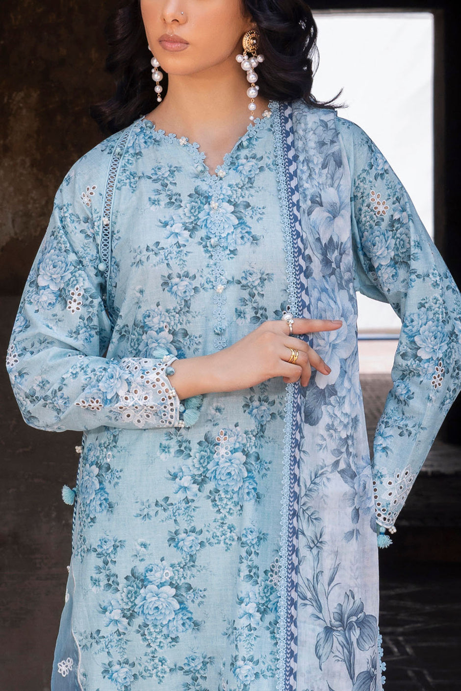 3 Piece Embroidered Printed Lawn Suit with Printed Chiffon Dupatta