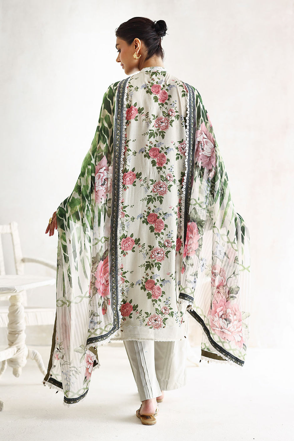 3 Piece Embroidered Printed Lawn Suit with Printed Chiffon Dupatta