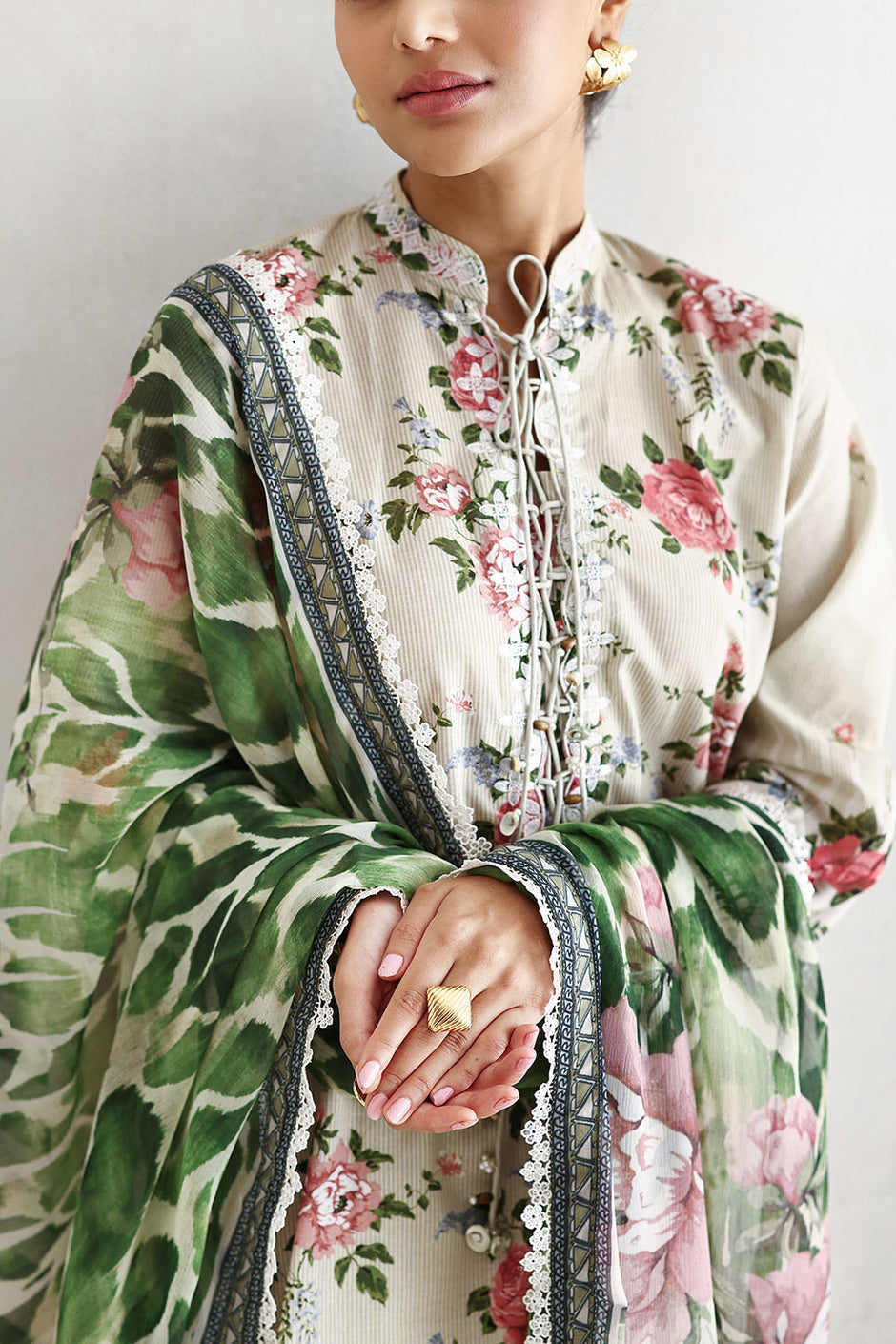 3 Piece Embroidered Printed Lawn Suit with Printed Chiffon Dupatta