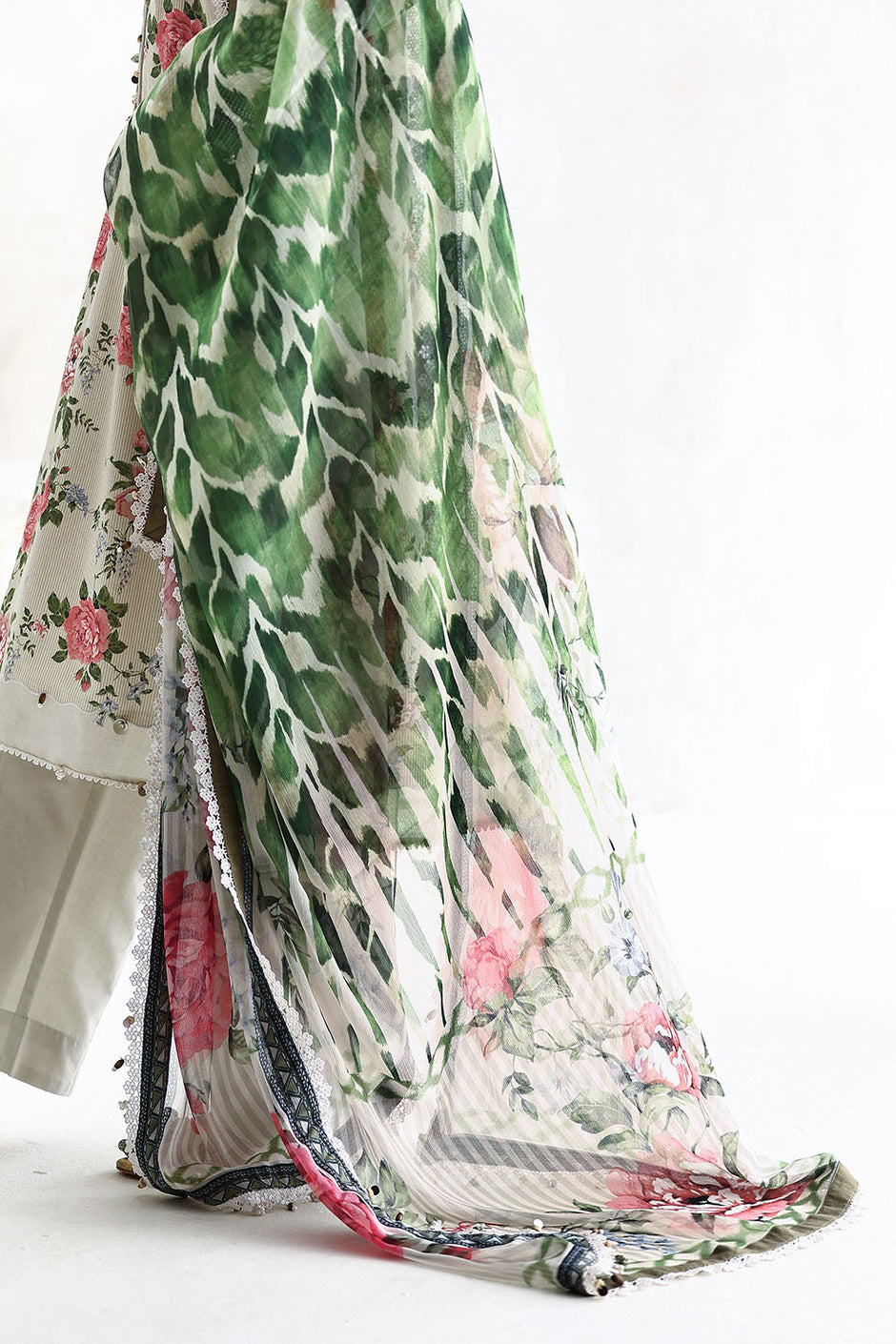 3 Piece Embroidered Printed Lawn Suit with Printed Chiffon Dupatta
