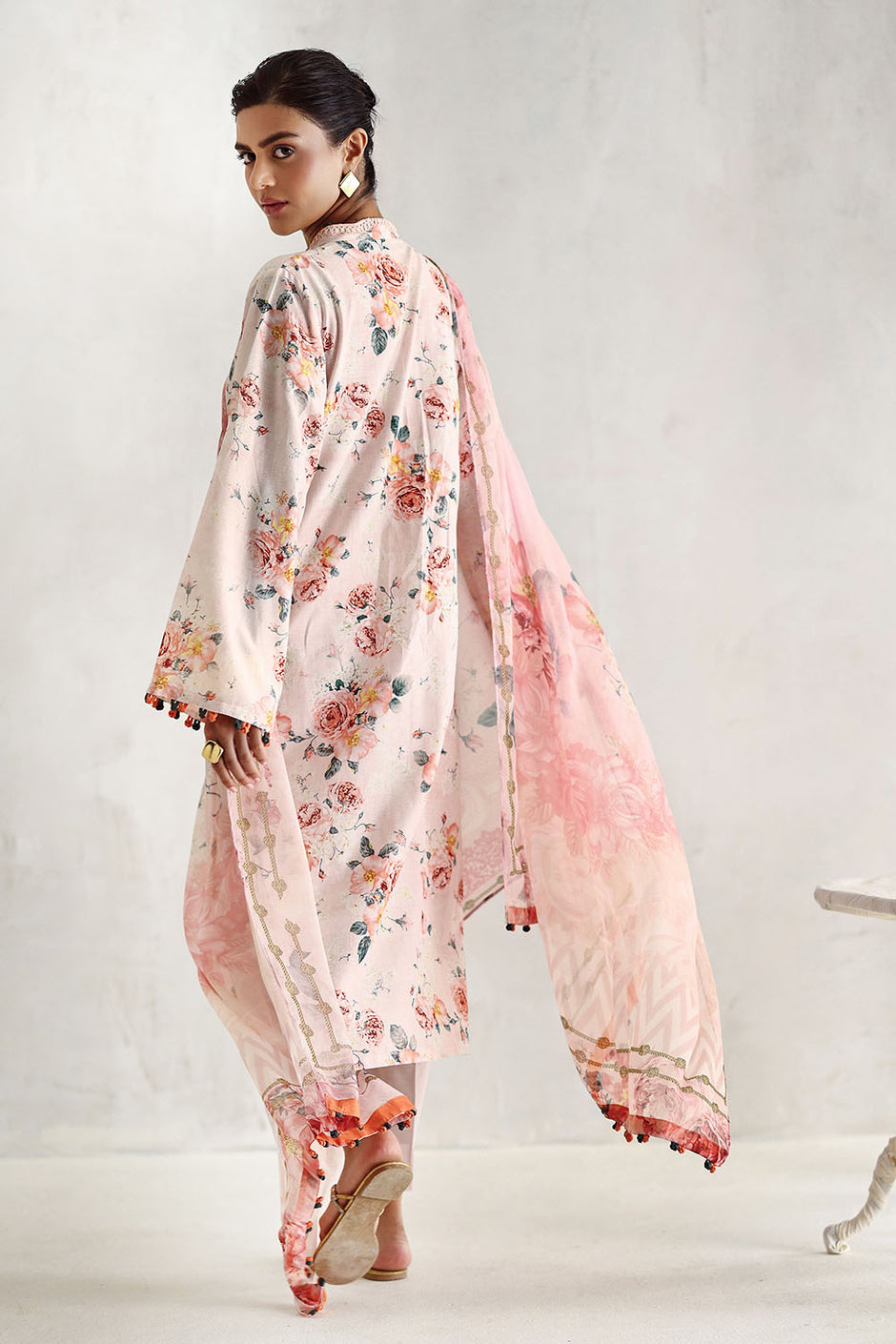 3 Piece Embroidered Printed Lawn Suit with Printed Chiffon Dupatta