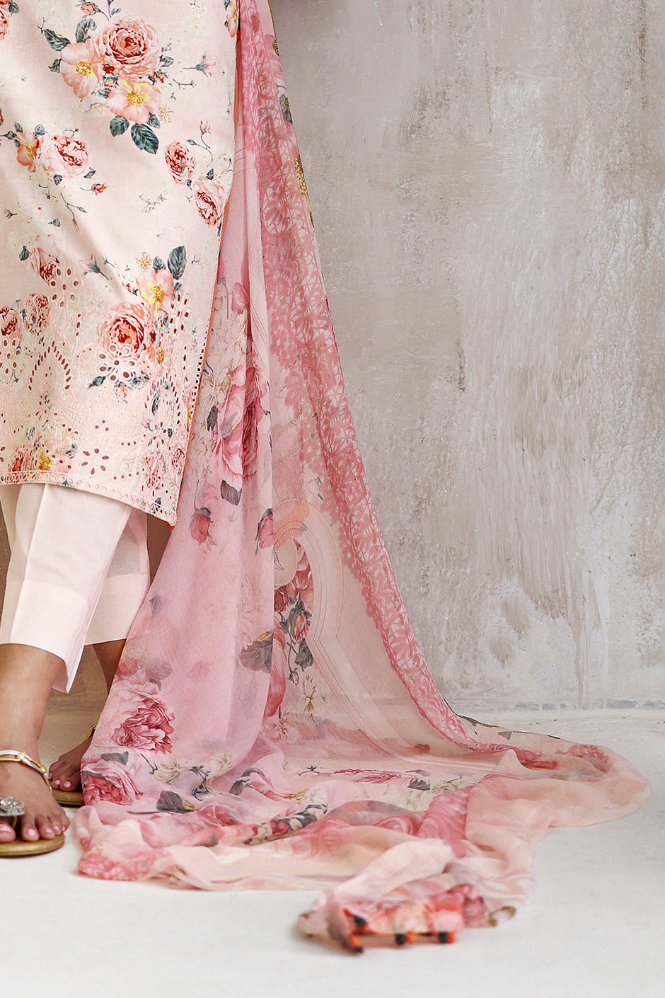 3 Piece Embroidered Printed Lawn Suit with Printed Chiffon Dupatta