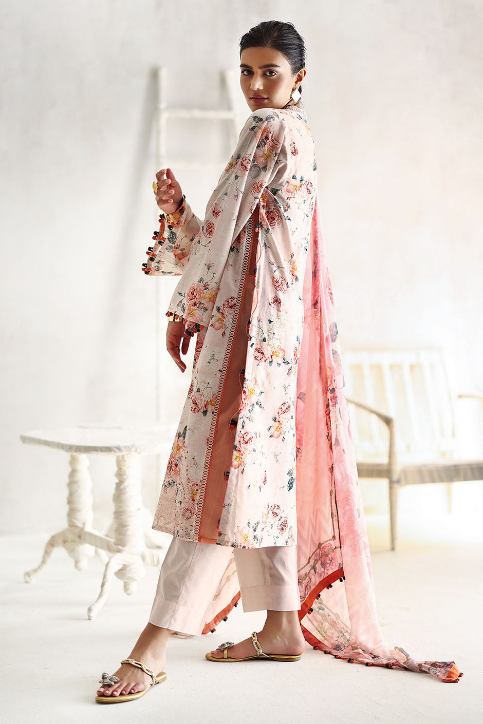 3 Piece Embroidered Printed Lawn Suit with Printed Chiffon Dupatta