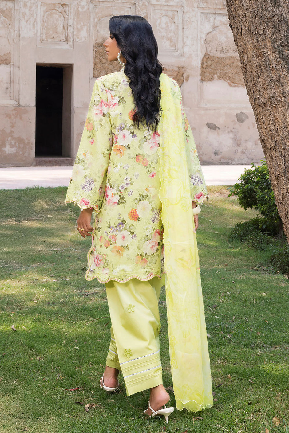 3 Piece Embroidered Printed Lawn Suit with Printed Chiffon Dupatta