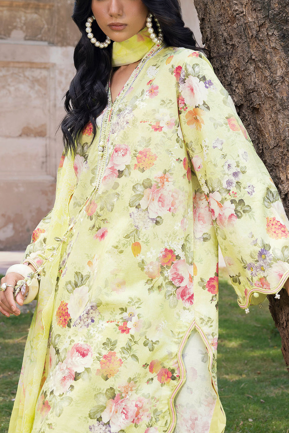 3 Piece Embroidered Printed Lawn Suit with Printed Chiffon Dupatta