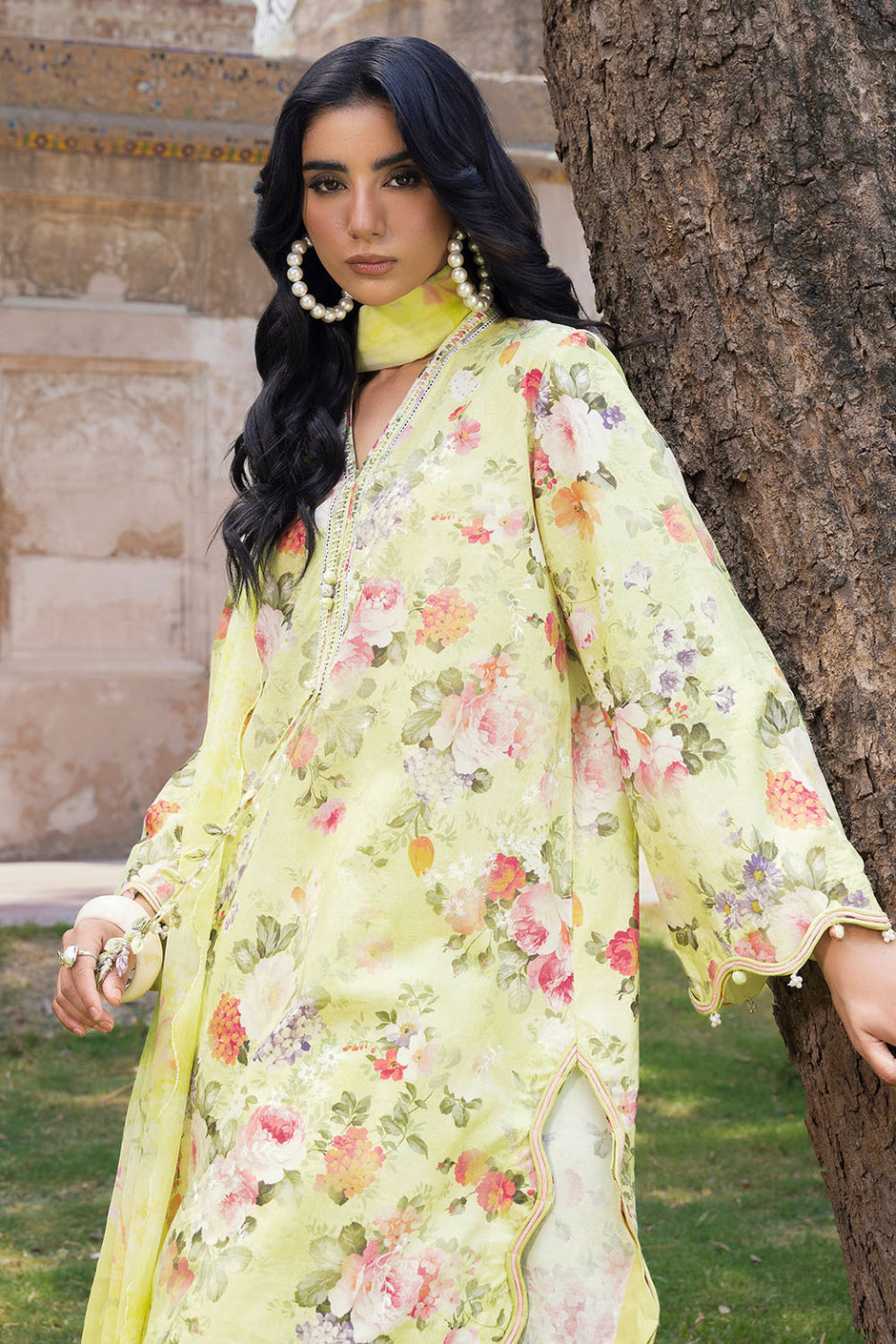 3 Piece Embroidered Printed Lawn Suit with Printed Chiffon Dupatta