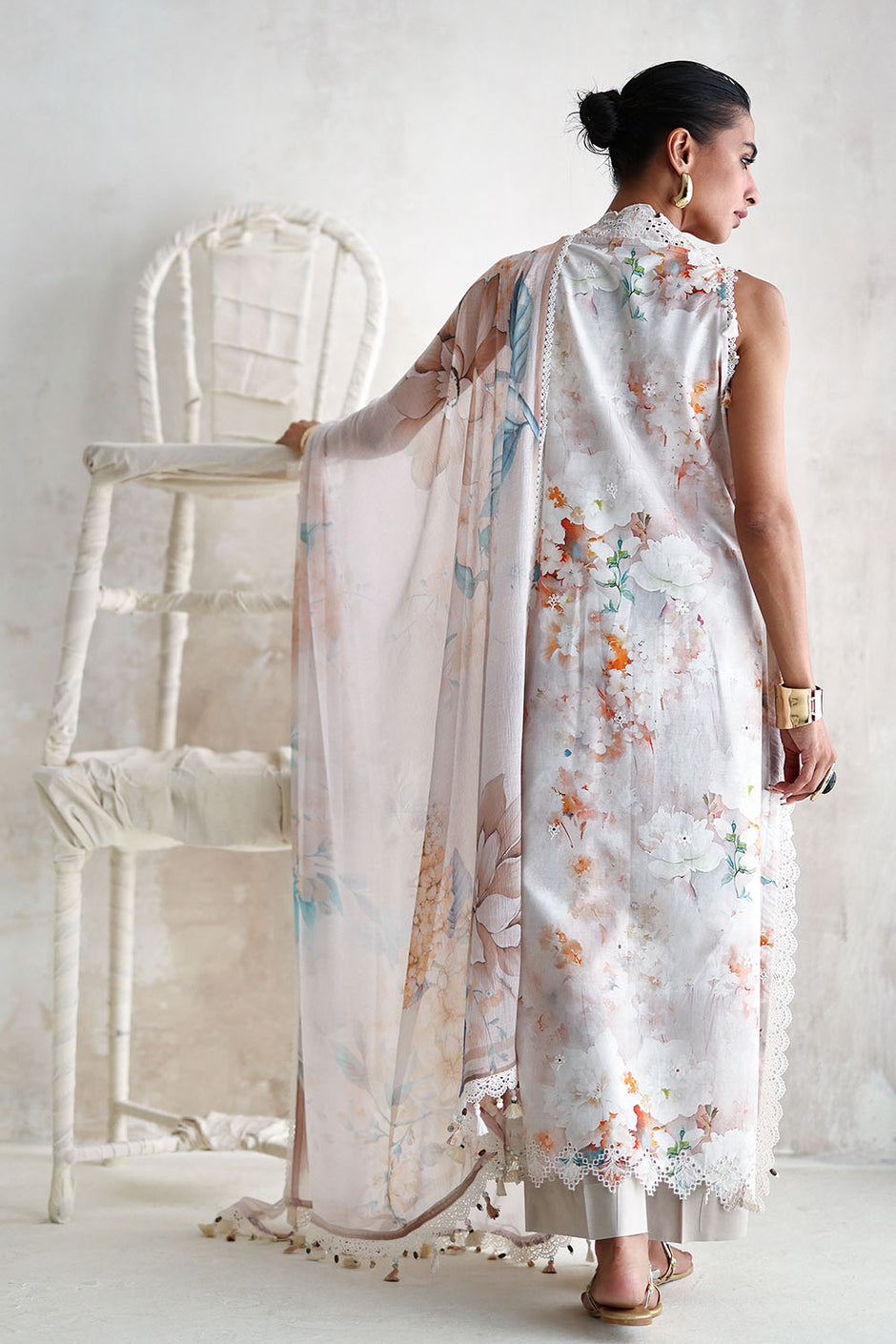 3 Piece Embroidered Printed Lawn Suit with Printed Chiffon Dupatta