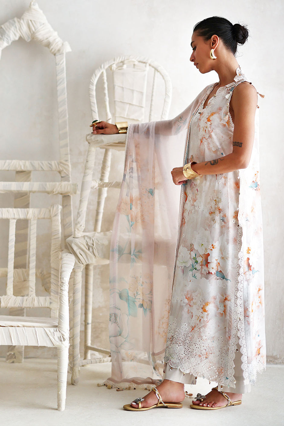 3 Piece Embroidered Printed Lawn Suit with Printed Chiffon Dupatta