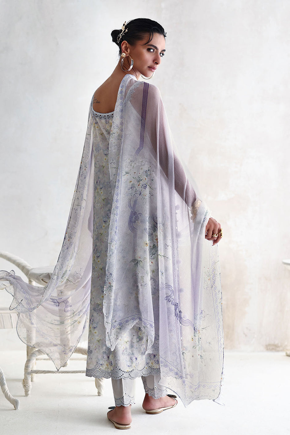 3 Piece Embroidered Printed Lawn Suit with Printed Chiffon Dupatta