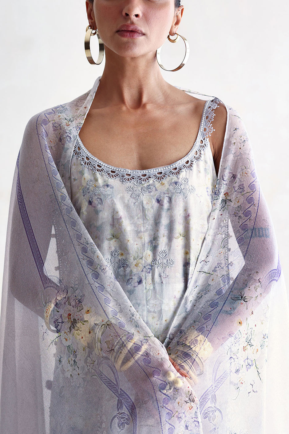 3 Piece Embroidered Printed Lawn Suit with Printed Chiffon Dupatta