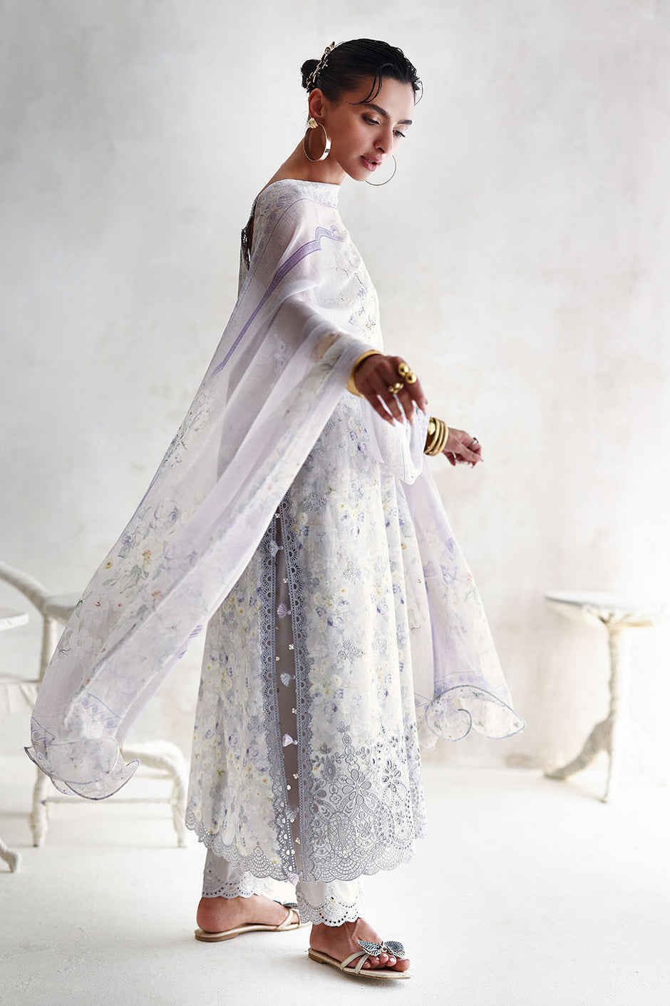 3 Piece Embroidered Printed Lawn Suit with Printed Chiffon Dupatta