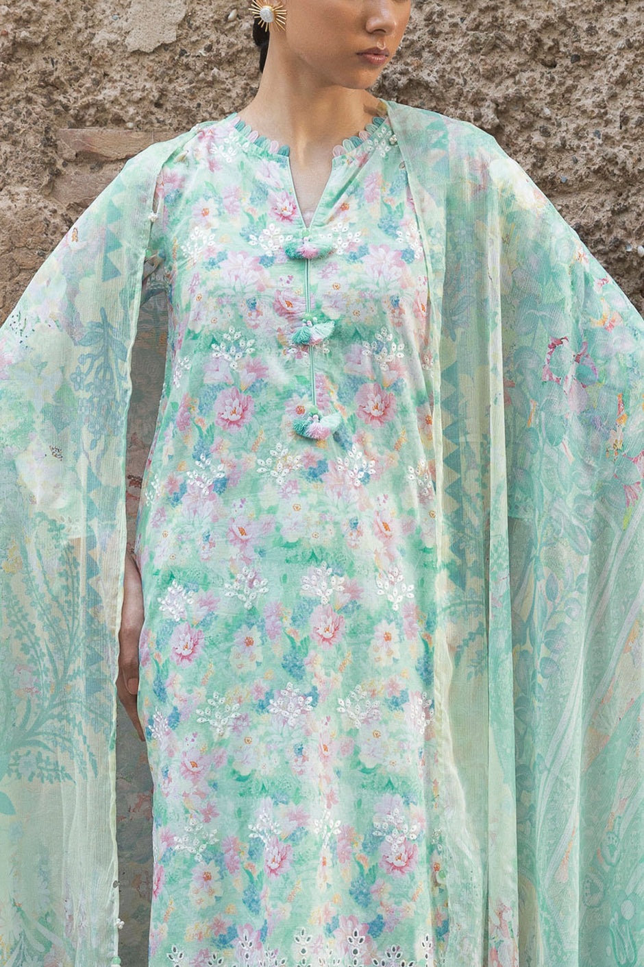 3 Piece Embroidered Printed Lawn Suit with Printed Chiffon Dupatta
